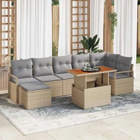 vidaXL Σέτ φαγητού για κήπο με μαξιλάρι 8 pcs Μπεζ, Γκρι