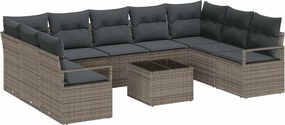vidaXL Σετ Καναπέ με μαξιλάρι 10 pcs Γκρι συνθετικό ρατάν