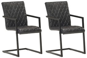 Καρέκλες Τραπεζαρίας «Πρόβολος» 2 τεμ. Μαύρες από Γνήσιο Δέρμα