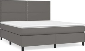vidaXL Κρεβάτι Boxspring με Στρώμα Γκρι 180x200 εκ. Συνθετικό Δέρμα