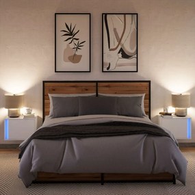 vidaXL Κομοδίνα Επιτοίχια με Φώτα LED 2 τεμ. Λευκά