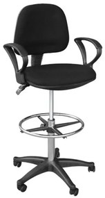 WOODWELL BF501 Σκαμπό Reception - Ταμείου με Πλάτη και Μπράτσα, Ύφασμα Μαύρο 62x60x100/122cm ΕΟ206,7