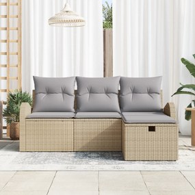 vidaXL 4 τεμάχια σετ καναπέ κήπου  με μαξιλάρια Μπεζ Πολυ-ρατάν