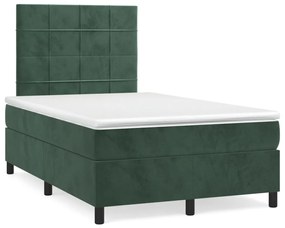 vidaXL Κρεβάτι Boxspring με Στρώμα Σκούρο Πράσινο 120x200εκ. Βελούδινο