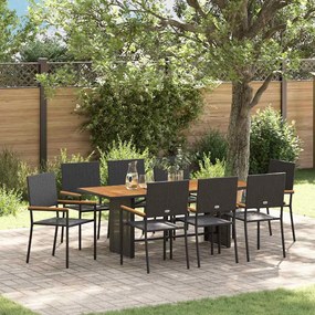 vidaXL Σέτ φαγητού για κήπο 9 pcs Μαύρο και Καφέ 190 x 80 x 75 εκ.