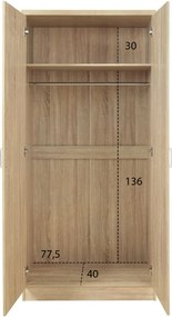 Ντουλάπα ρούχων δίφυλλη REAL χρώμα sonoma 80x42.5x180.5