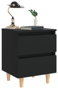 vidaXL Κομοδίνα 2 τεμ. Μαύρα 40x35x50εκ. Πόδια από Μασίφ Ξύλο Πεύκου