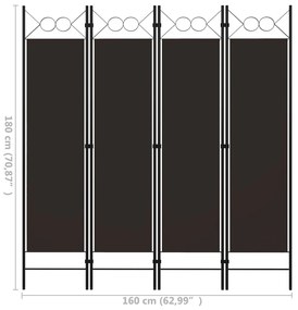 vidaXL Διαχωριστικό Δωματίου με 4 Πάνελ Καφέ 160 x 180 εκ.