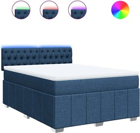 vidaXL Κρεβάτι Boxspring με Στρώμα Μπλε 140x190 εκ. Υφασμάτινο