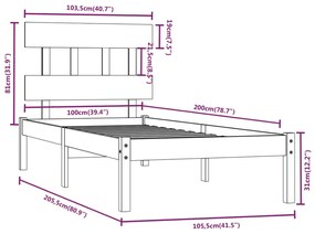 vidaXL Πλαίσιο Κρεβατιού Μαύρο 100 x 200 εκ. από Μασίφ Ξύλο