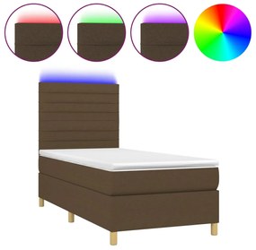vidaXL Κρεβάτι Boxspring με Στρώμα &amp; LED Σκ.Καφέ 90x200 εκ. Υφασμάτινο