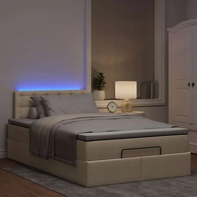 vidaXL Οθωμανικό κρεβάτι με στρώμα &amp; LEDs Cream 120x200cm ύφασμα