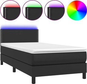 vidaXL Κρεβάτι Boxspring με Στρώμα &amp; LED Μαύρο 90x200 εκ. Συνθ. Δέρμα