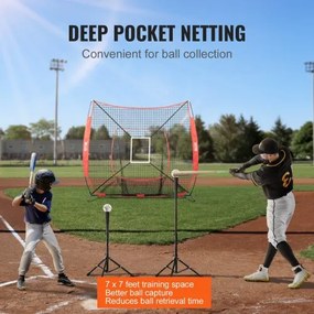 VEVOR 7x7 ft Baseball Softball Practice Net, Portable Baseball Training Net for Hitting Batting Catching Pitching, Backstop Baseball Equipment Training Aids with Strike Zone(Net Only, Without Support Frame)