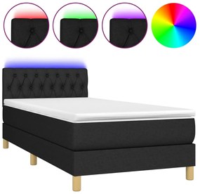 vidaXL Κρεβάτι Boxspring με Στρώμα &amp; LED Μαύρο 100x200 εκ. Υφασμάτινο