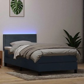 vidaXL Κρεβάτι Boxspring με Στρώμα &amp; LED Σκούρο Γκρι 90x210 εκ. Βελούδινο