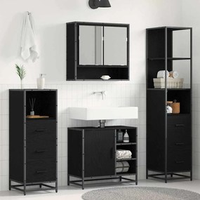 vidaXL Σετ Επίπλων Μπάνιου με ράφι 4 pcs Μαύρη Οξυά Επεξεργασμένο ξύλο