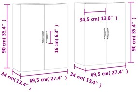 Ντουλάπια Τοίχου 2 τεμ. Λευκά 69,5 x 34 x 90 εκ. - Λευκό