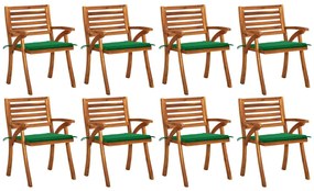 3075206 vidaXL Καρέκλες Κήπου 8 τεμ. από Μασίφ Ξύλο Ακακίας με Μαξιλάρια Πράσινο, 1 Τεμάχιο