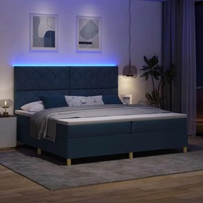vidaXL LED Κρεβάτι με βάθρο με κεφαλάρι Μπλε 200 x 200 cm ύφασμα