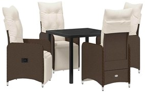 vidaXL Σέτ φαγητού για κήπο με μαξιλάρι 5 pcs Καφέ Πολυ ράταν