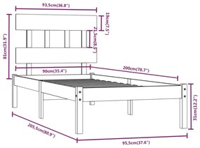 vidaXL Πλαίσιο Κρεβατιού 90 x 200 εκ. από Μασίφ Ξύλο