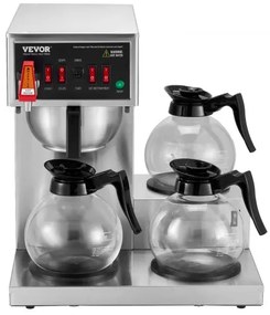 VEVOR 12 Cups Commercial Drip Coffee Maker with 3 Glass Carafes and 3 Warmers