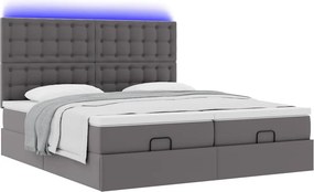 vidaXL Οθωμανικό κρεβάτι με στρώματα &amp; LEDs Γκρι Faux Leather