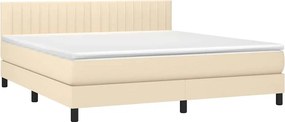 vidaXL Κρεβάτι Boxspring με Στρώμα &amp; LED Κρεμ 180x200 εκ. Υφασμάτινο