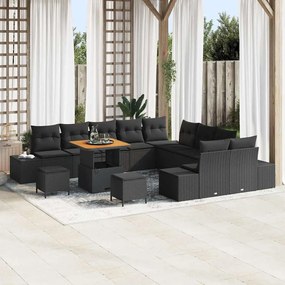 vidaXL Σετ Καναπέ Κήπου με μαξιλάρι 13 pcs Μαύρο Πολυ ράταν