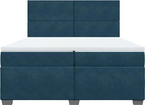 vidaXL Κρεβάτι Boxspring με Στρώμα Μπλε 200x200 εκ. Βελούδινο