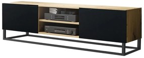 Σύνθετο τηλεόρασης LOFTIA, με 2 ντουλάπια, μαύρο μάτ με ξύλο 160x52x37cm-BOG1447