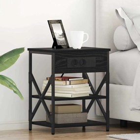 vidaXL Κομοδίνο με Σταθμό Φόρτισης 2 pcs Μαύρη δρυς Επεξεργασμένο ξύλο