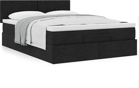 vidaXL Οθωμανικό κρεβάτι με στρώμα Μαύρο 140x190cm Ύφασμα