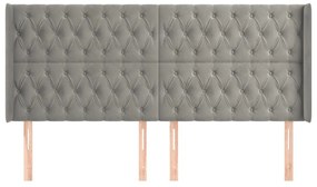 Κεφαλάρι με Πτερύγια Ανοιχτό Γκρι 183x16x118/128 εκ. Βελούδινο - Γκρι