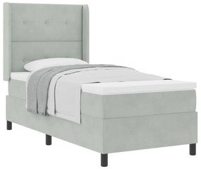 vidaXL Κρεβάτι Box Spring με Στρώμα Ανοιχτό Γκρι 90x190 εκ Βελούδο