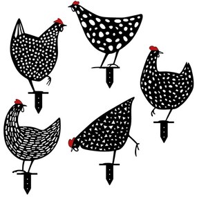 Διακοσμητικό Δαπέδου Κήπου Chickens (Σετ 5Τμχ) 907MDS1101 28x26/22x29/22x30/29x26/21x30cm Black-Red Aberto Design Μέταλλο