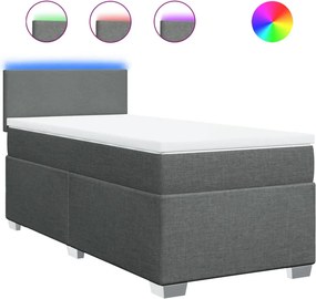 vidaXL Κρεβάτι Boxspring με Στρώμα Σκούρο Γκρι 90x190 εκ. Υφασμάτινο