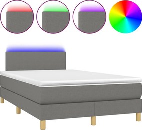 vidaXL Κρεβάτι Boxspring με Στρώμα &amp; LED Σκ.Γκρι 120x200 εκ Υφασμάτινο