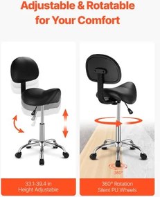 VEVOR Saddle Stool Swivel Stool with Backrest PU Leather Height Adjustable Black