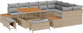 vidaXL Σετ Καναπέ Κήπου με μαξιλάρι 12 pcs Μπεζ Πολυ ράταν