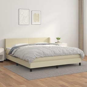 vidaXL Κρεβάτι Boxspring με Στρώμα Κρεμ 180x200 εκ. Συνθετικό Δέρμα