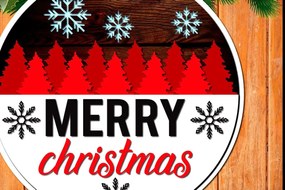 Σετ των 2 Intra απο ξύλο plywood 3mm-4mm πάχος – Round Christmas Welcome Wood Δίασταση 20x20 cm INTRAFABR-37837845