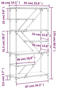 Βιβλιοθήκη Καφέ Δρυς 91 x 36 x 176 εκ. Επεξεργ. Ξύλο / Ατσάλι - Καφέ