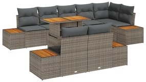vidaXL Σετ 9 τεμαχίων καναπέ κήπου με μαξιλάρια Γκρι Πολυ Ρατάν