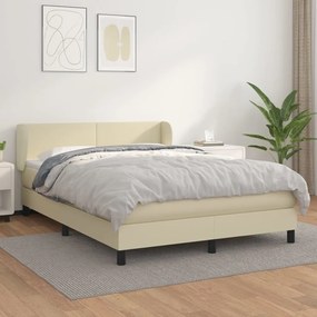 vidaXL Κρεβάτι Boxspring με Στρώμα Κρεμ 140x190εκ. από Συνθετικό Δέρμα