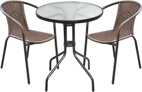 BALENO Set Κήπου - Βεράντας: Τραπέζι + 2 Πολυθρόνες Μέταλλο Καφέ - Wicker Brown   1τμχ