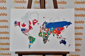Εικόνα παγκόσμιου χάρτη με σημαίες με λευκό φόντο - 60x40