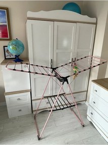 Stewehome μεταλλική διπλή πτυσσόμενη απλώστρα ρούχων με χοντρό σωλήνα Ροζ