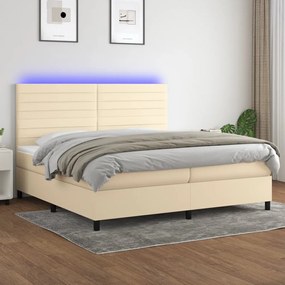 vidaXL Κρεβάτι Boxspring με Στρώμα &amp; LED Κρεμ 200x200 εκ. Υφασμάτινο